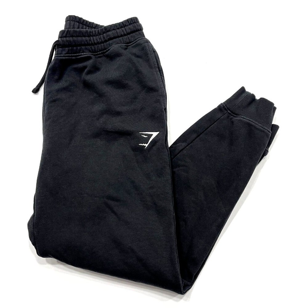 Gymshark Crest Joggers Pants Mens Medium Black Sweatpants Drawstring
